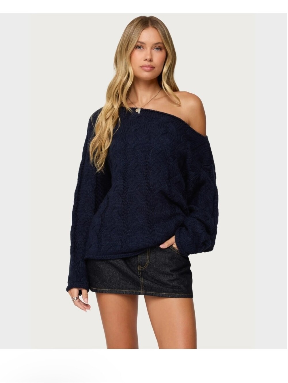NWT Edikted Women's Nellie One-Shoulder Cable Knit Sweater